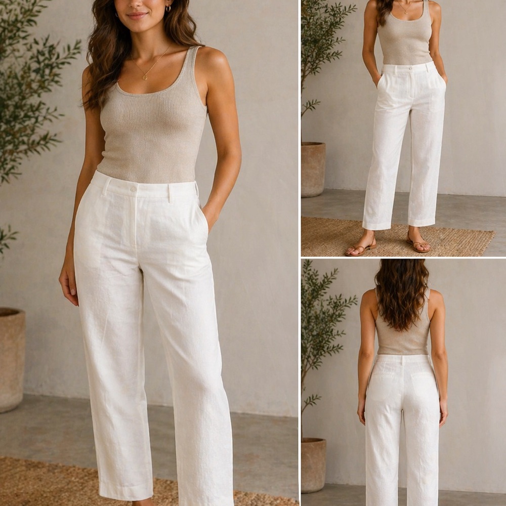 J. Jill White Wide-Leg Linen-Blend Trousers